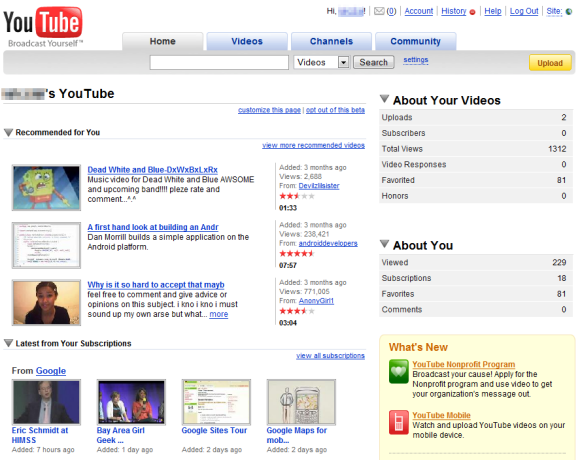 personalized youtube homepage