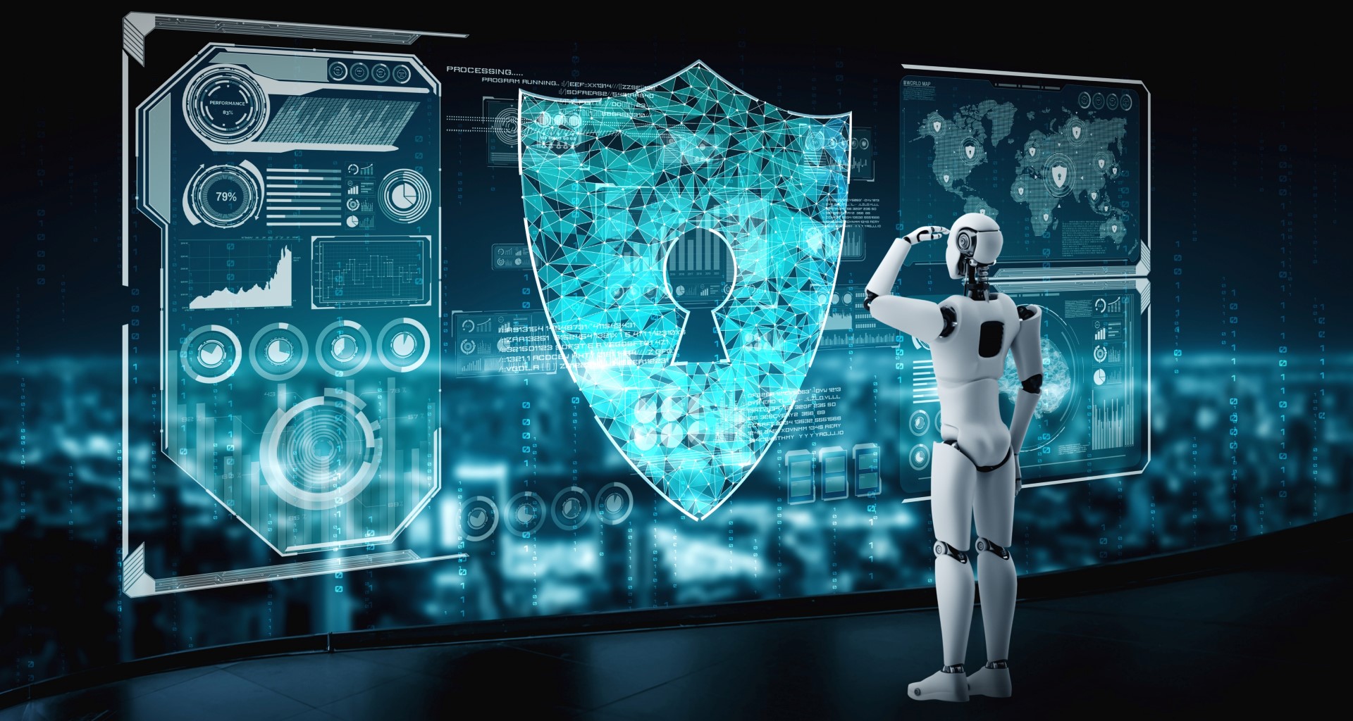 ai robot using cyber security protect information privacy Large