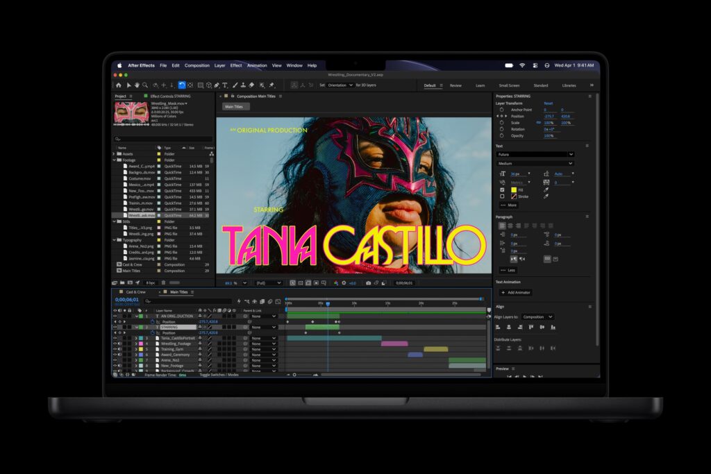Το MacBook Pro 14 ιντσών με M6 να τρέχει το Adobe After Effects